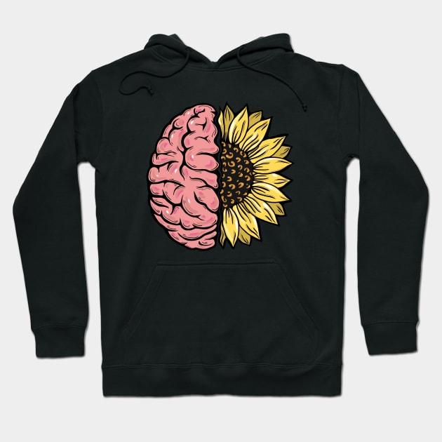 Brain Floral sunflower, Mental Health Matters Hoodie by Collagedream